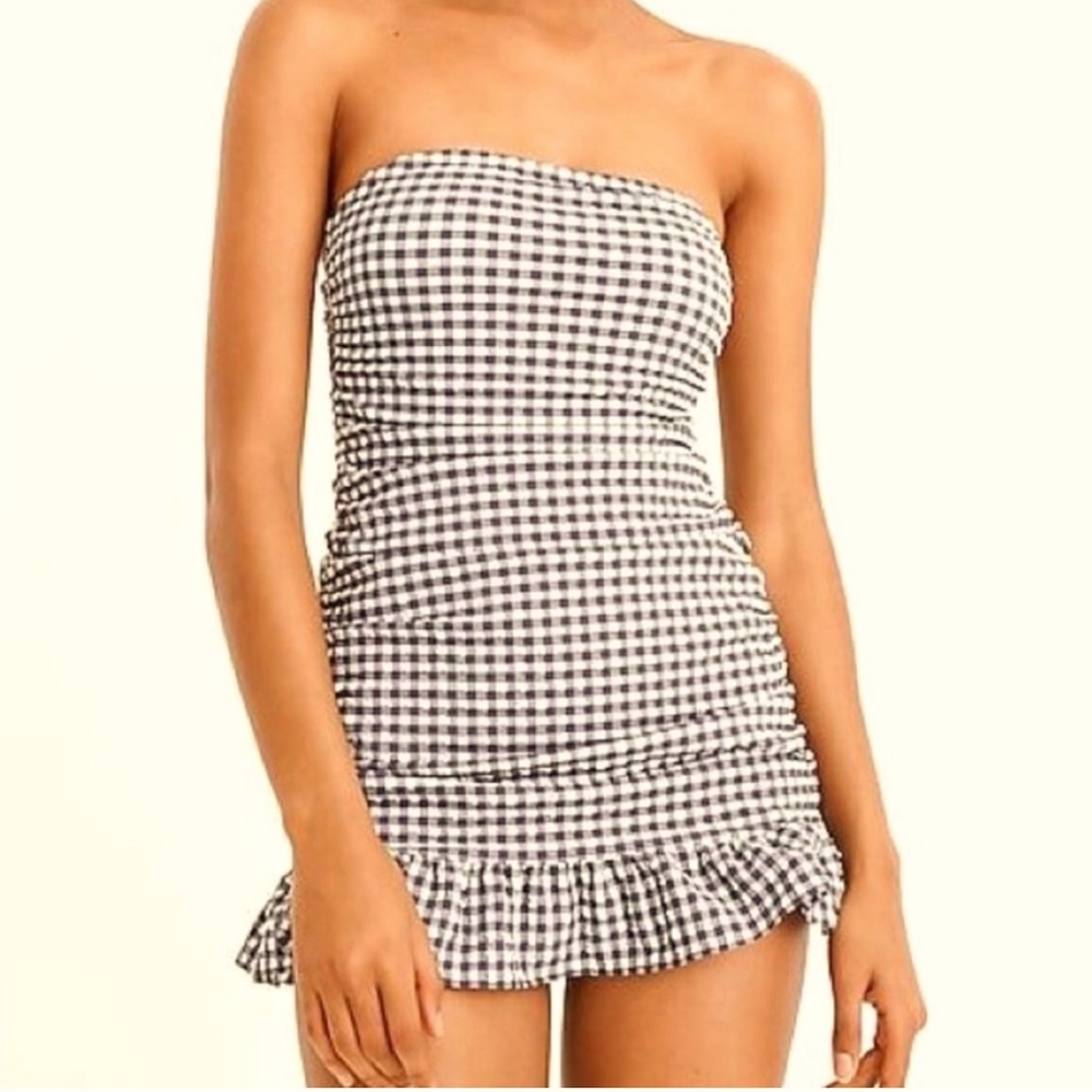 Jcrew navy blue gingham swimsuit sz 8